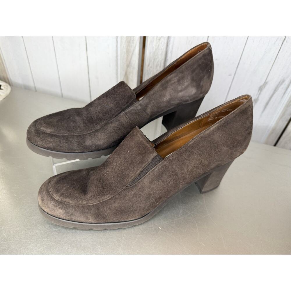 Jones New York Signature Suede Loafer Block Heels Brown Size 10 Y2K